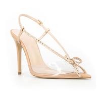 Sexy Stilettos Pointed Toe Sandals for Women, Fashion Clear Diamante High Heel Sandals, with Adjustable Ankle Strap, 4.7-inch Heel Height, for Party Prom Dress Shoes,Skin Color,5 UK