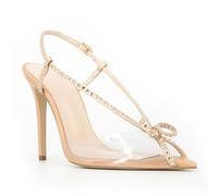 Sexy Stilettos Pointed Toe Sandals for Women, Fashion Clear Diamante High Heel Sandals, with Adjustable Ankle Strap, 4.7-inch Heel Height, for Party Prom Dress Shoes,Skin Color,8 UK