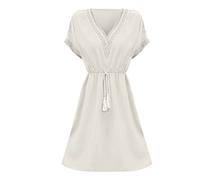 Sexy Summer Dresses for Women Summer Fashion Ladies Dress Lace Trim V Neck Belt Short Sleeve Dress
