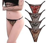 Sexy Thongs for Women 4 Pack Lace G-String Panties Low Rise Strappy Underwear Tanga Floral See Through Knicker Leopard Print Brief Bikini Hipster (UK, Alpha, One Size, Regular, Regular, Leopard Print)
