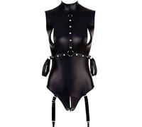 Sexy Tights Underwear Leather Ladies Suspender Bodysuit Plus Size Long Corset Lingerie for Women Outfit for Bride Winter Black