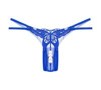 Sexy Tummy Control Sexy Panties for Women G String Crotchless Thongs Soft Underwear Breathable Cutout Butt Lifting Bikini Panties Low Waist Pearl Butterfly Embroidered Briefs Stretch Blue