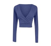 Sexy V Neck Crop Tops for Women Low Cut Cross Front Long Sleeve Y2k Shirts Elegant Going Out Cropped Blouse Solid Color Wrap Tee Shirt Ladies Clothes UK Sale Clearance Navy