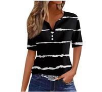 Sexy V Neck Tunic Tops for Women UK Teen Girls 2024 Summer Short Sleeve Shirts Trendy Striped T Shirt Workout Button Down Henley Henley Tops Dressy Vacation Graphic Tees Ladies Tops Cotton Blouses