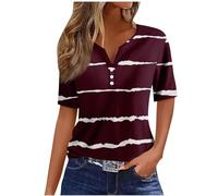 Sexy V Neck Tunic Tops for Women UK Teen Girls 2024 Summer Short Sleeve Shirts Trendy Striped T Shirt Workout Button Down Henley Henley Tops Dressy Vacation Graphic Tees Ladies Tops Cotton Blouses