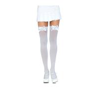 Leg Avenue Nylon Thigh Highs with Bow (White)
