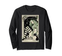 Sexy Witch Tarot Green Hair Black White Stockings Halloween Long Sleeve T-Shirt