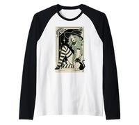 Sexy Witch Tarot Green Hair Black White Stockings Halloween Raglan Baseball Tee