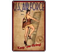Sexy Woman Air Force Poster Keep Pinup Girl Flying Vintage Metal Tin Sign Wall Art Plaque Decor for Home Bar Pub Cafe Club 8x12 Inch