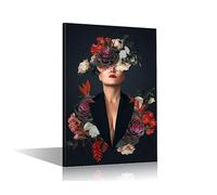 Sexy Women Art Paintings Wall Decor for Bedroom Charming Girls Flowers Wall Art 1 Piece Beautiful Flower Head Woman Girl Artwork Contemporary Home Decor Stretched and Framed Ready to Hang (12"Wx18"H)