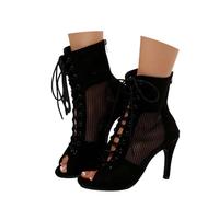 Sexy Women's Ballroom Dance Shoes Open Dance Ankle Boots Evening Prom Lace-up Boots Dance Heels 9.5 cm Heel Height Dance Boots Breathable Pole Dance Heeled Heel Height Pumps
