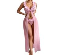 Sexy Women's Erotic Long Dress V Neck Solid Colour Split Lingerie Chic and Elegant Sleeveless Transparent Pyjamas Charm Valentine's Day Slim Fit Night Dress with G-Strings