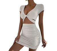 Sexy Women's Hollow Out Dress, Wrap Dress Short Sleeve V Neck Pleated Chic and Elegant Solid Colour Slim Fit Mature Charm Casual Comfortable Temperament Mini Dress for Club Party