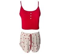 Sexy Women's Home Clothes In Europe And America In Summer With Heart Shaped Printed Camisoles Shorts And Casual Hole Strips That Can Be Worn Outside Europe And Ameri War Set (Red, L)
