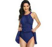 Sexy Women's One Piece Swimsuit - Flat Belly Mesh Swimsuit - Women's Transparent Solid Fashion Playsuit Dress Swimwear 1 Piece Large Size for Surf Beach Holiday, Blue, S
