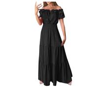 Sexy Women's Pleated Dress Long Dress Puff Sleeve One Shoulder Casual Chic And Elegant Solid Color Loose Fit Elastic Fluid Comfortable Soft Temperament Beach Holiday Dress