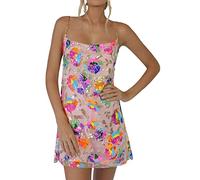 Sexy Women's Sparkly Floral Sequin Dress Summer Backless Low-Cut Shinny Mini Dress for Party Cocktail Clubwear, A-pink, M