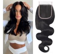 Sexycat Body Wave 4x4 Lace Closure Human Hair 12 Inch Natural Hairline Ear to Ear Lace Closure Pre Plucked with Baby Hair Natural Color