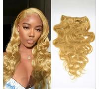 Sexycat Body Wave Hair Extensions Clip in 14 Inch 8Pcs 100g Clip in Hair Extensions Real Human Hair, #27 Honey Blonde Color Clip on Double Weft Hairpieces for Women