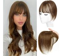 Sexycat Clip in Bangs for Women Real Human Hair Light Brown 360° Cover Hairpieces Clin on Fringe Wispy Bangs Hair Toppers for Thinning
