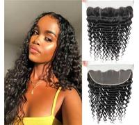 Sexycat Deep Curly 13x4 Lace Frontal Human Hair 14 Inch Water Wave Natural Hairline Ear to Ear Frontal Pre Plucked with Baby Hair Natural Color