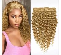 Sexycat Deep Curly Hair Extensions Clip in 22 Inch 8Pcs 120g Clip in Hair Extensions Real Human Hair, #27 Honey Blonde Color Water Wave Clip on Double Weft Hairpieces for Women
