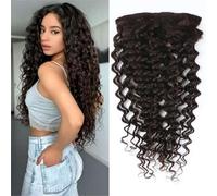 Sexycat Deep Curly Hair Extensions Clip in 24 Inch 8Pcs 120g Clip in Hair Extensions Real Human Hair, #2 Brown Color Water Wave Double Weft Hairpieces for Women