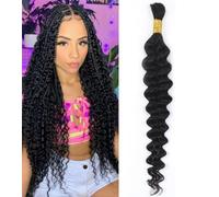 Sexycat Deep Curly Human Braiding Hair for Boho Braids 1 Bundles 16 Inch 50g，#1B Natural Black Water Wave Bulk Human Hair for Micro Braiding Wet and Wavy Human Hair Extensions
