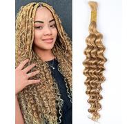 Sexycat Deep Curly Human Braiding Hair for Boho Braids 1 Bundles 18 Inch 50g，#27 Honey Blonde Water Wave Bulk Human Hair for Micro Braiding Wet and Wavy Human Hair Extensions