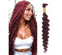 Sexycat Deep Curly Human Braiding Hair for Boho Braids 1 Bundles 18 Inch 50g,#99J Burgundy Water Wave Bulk Human Hair for Micro Braiding Wet and Wavy Human Hair Extensions