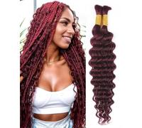 Sexycat Deep Curly Human Braiding Hair for Boho Braids 2 Bundles 22 Inch 100g，#99J Burgundy Water Wave Bulk Human Hair for Micro Braiding Wet and Wavy Bundles Hair Extensions