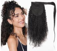 Sexycat Deep Curly Ponytail Extension Human Hair 22 Inch 120g Wrap Around Real Water Wave Clip in Hair Ponytail Extensions Remy Human Hair #1B Natural Black