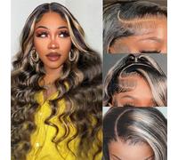 Sexycat Highlight Ombre Body Wave 13x4 HD Glueless Lace Front Wigs for Women Human Hair,#1B/27 Black Blonde Pre Plucked with Baby Hair 150% Density Brazilian Virgin Hair Wig 30 Inch