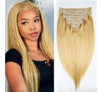 Sexycat Straight Hair Extensions Clip in 18 Inch 8Pcs 120g Clip in Hair Extensions Real Human Hair, #27 Honey Blonde Color Clip on Double Weft Hairpieces for Women