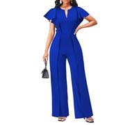 sexycherry Formal Jumpsuit for Women Dressy Elegant Long Straight Pants Jumpsuits for Party Club with Zipper, Royal Blue/Ruffles, L
