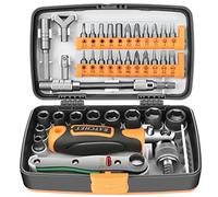 Sexyhot 38 Pieces Socket Tools Set, Metric 1/4” Drive, Reversible Ratchet Set Tools Box, Car Tool Kit, hex Socket/Phillips/Slot bits 1/4 inch, Screwdriver Bit Sets