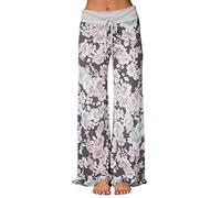 Sexymee Women's Comfy Stretch Floral Print Drawstring Long Wide Leg Lounge Pants - -