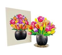 Seyal Tulip Flower Pot Bouquet 3D Pop Up Card, with Detachable Paper Flower Bouquet, Gift for Birthday, Anniversary, Thank You, All Occasion - Includes Note