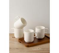 Seyatoo Ceramic Coffee Mugs Set of 4, Ribbed Tea Coffee Cups Set with Handle, Large Porcelain Mug for Americano, Latte, Cappuccino, Hot Chocolate, White