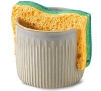 Seyatoo Ceramic Sponge Holder for Kitchen Sink, Scrub Sponge Dish Rack, Farmhouse Compact Sink Caddy Organizer, Vintage Grey