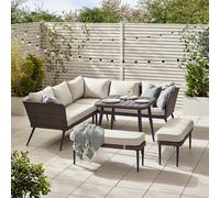 Seychelles Rattan Outdoor Corner Dining Set with Table and Benches - Grey