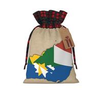 Seychelles Flag Map02 Print Christmas Party Gift Bags, Linen Drawstring Xmas Holiday Wedding Treat Candy Jewelry Sacks, Color Blocking Plaid Fabric