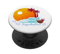 Seychelles Palm Trees Cocktail Shells Sunset Ocean Souvenir PopSockets Adhesive PopGrip