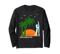 Seychelles Palm Trees on an Island Surf Sunset Beach Long Sleeve T-Shirt