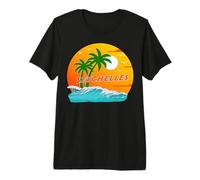 Seychelles Palm Trees Sunset Indian Ocean Waves Souvenir Premium T-Shirt