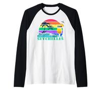 Seychelles Palm Trees Sunset Waves Indian Ocean Souvenir Raglan Baseball Tee