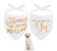 Seyezo 2 Pack Dog Wedding Bandanas Engagement Gifts, My Humans are Getting Married Dog Bandanas, Pet Engagement Announcement, Pet Scarf Accessories for Couples, Wedding Photo Prop, Gold, 2 Set
