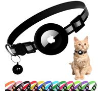 Seyezo Cat Collar with Air Tag Holder, Reflective Kitten Collar with Bell, Breakaway Airtag Cat Collar for Boys Girls Cats, 0.4’’ Width Adjustable Safe Kitty Collar 12 Colors, Black