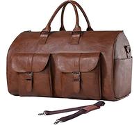 seyfocnia Carry On Garment Bag, Waterproof Mens Garment Bag for Travel Business, Large Leather Duffel Bag with Shoe Compartment -Brown