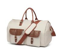 seyfocnia Convertible Carry on Garment Bag,Women Garment Duffle Travel Bag with Shoe Pouch 2 in 1 Hanging Cloting Suit Bag, Beige